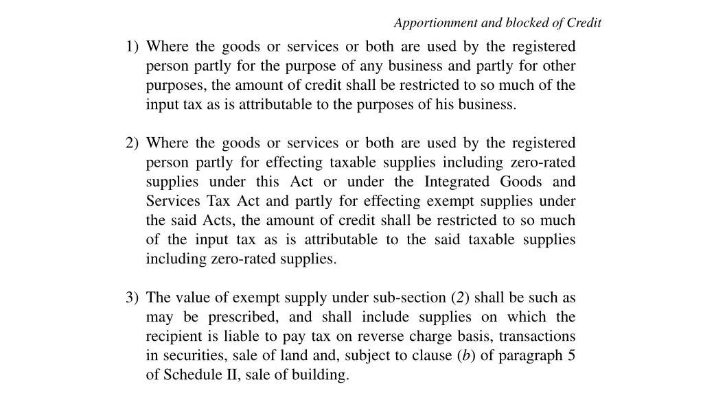 apportionment and blocked of credit