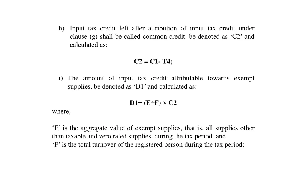 h input tax credit left after attribution