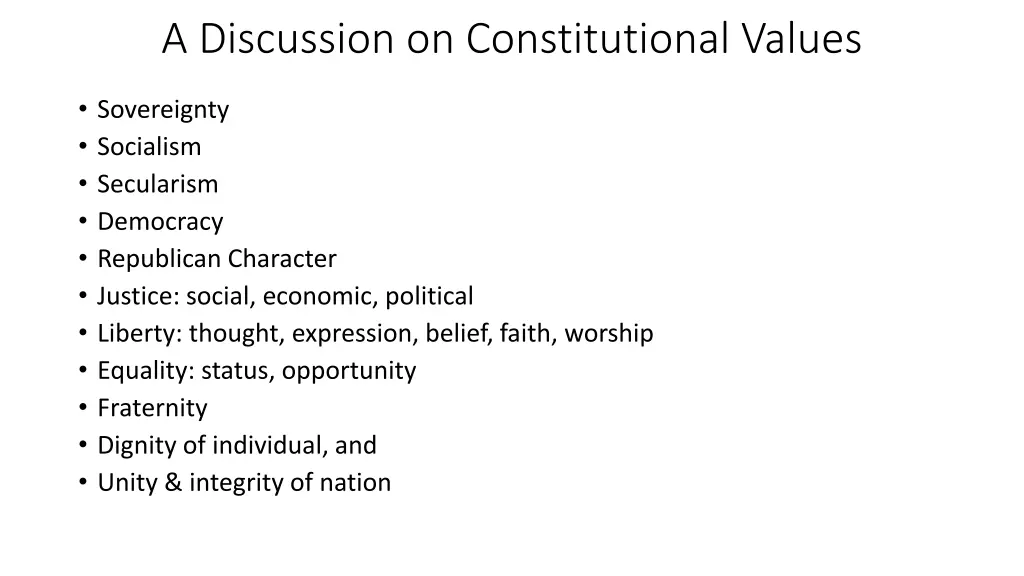 a discussion on constitutional values