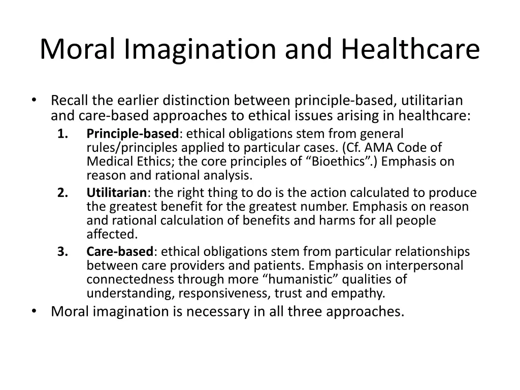 moral imagination and healthcare