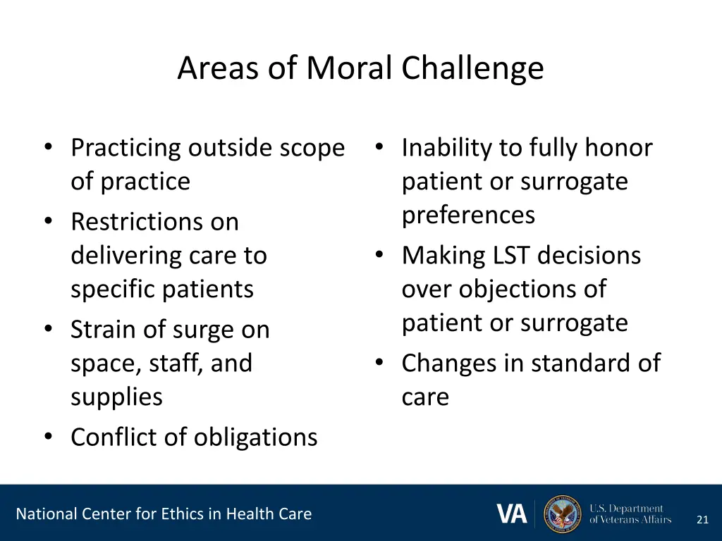 areas of moral challenge