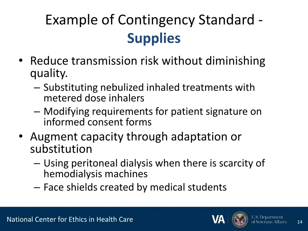 example of contingency standard supplies reduce