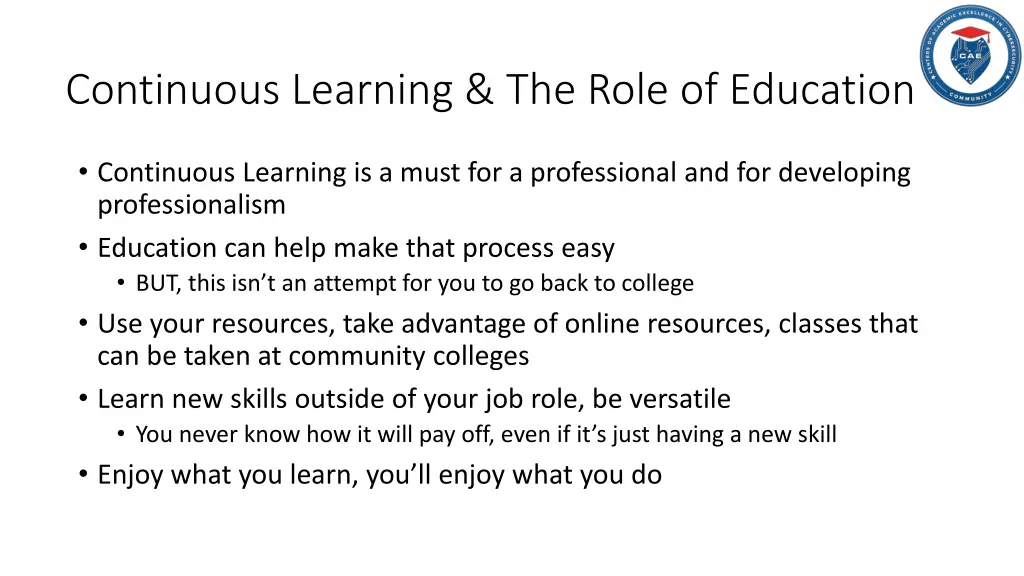 continuous learning the role of education