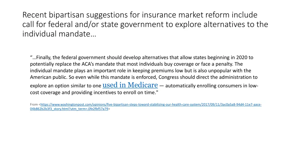 recent bipartisan suggestions for insurance