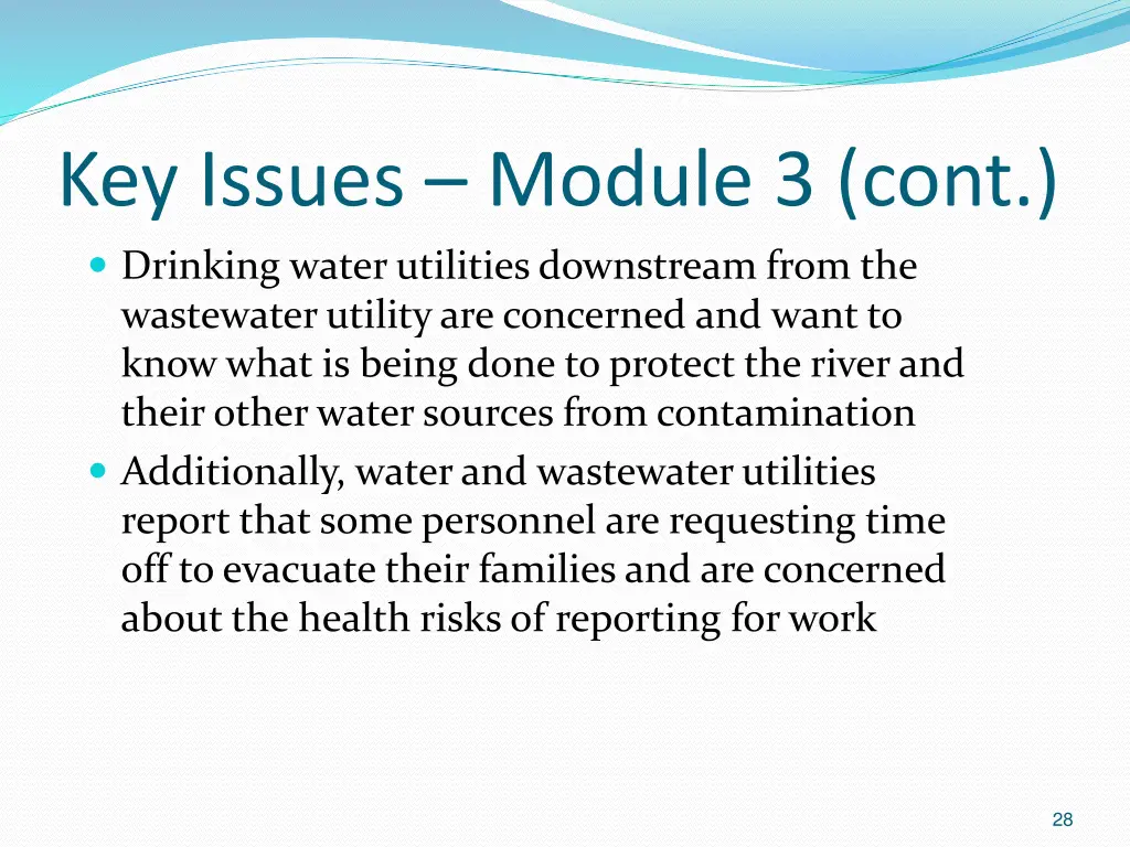 key issues module 3 cont drinking water utilities