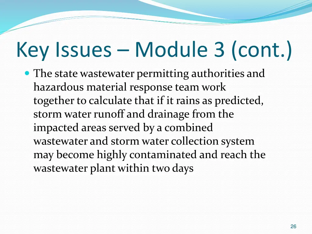 key issues module 3 cont the state wastewater