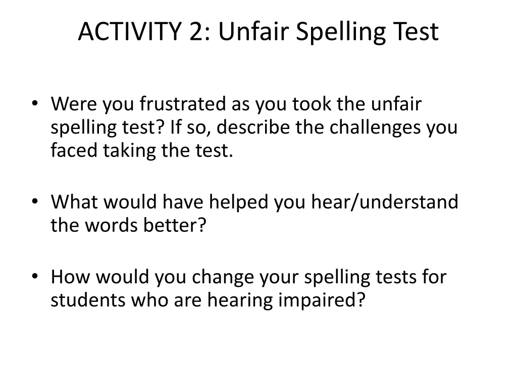 activity 2 unfair spelling test