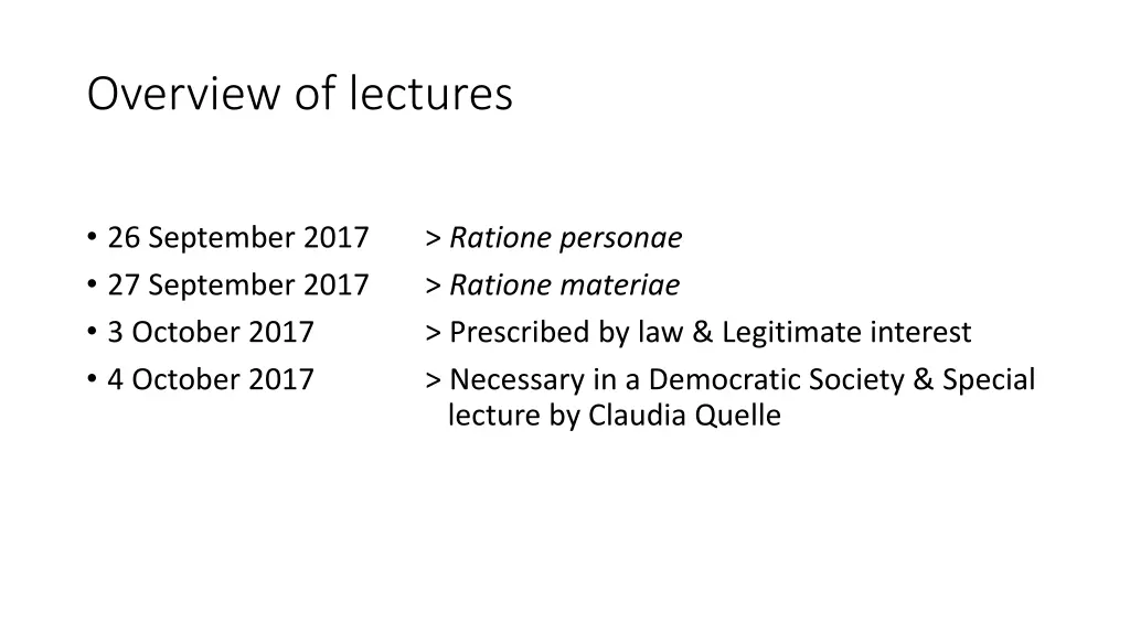 overview of lectures