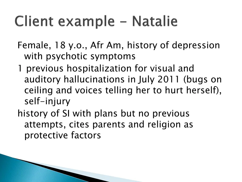 female 18 y o afr am history of depression with