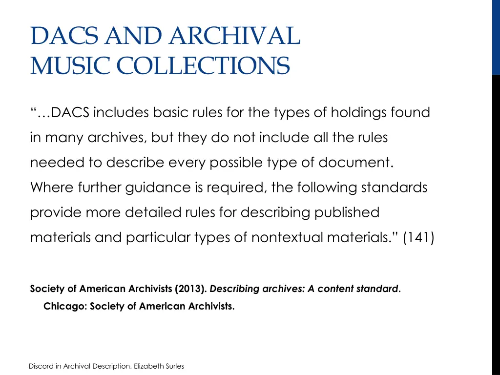 dacs and archival music collections