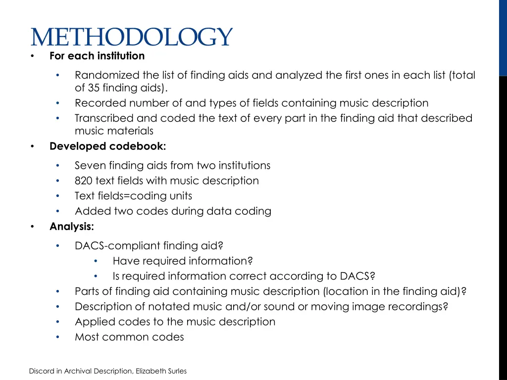 methodology for each institution