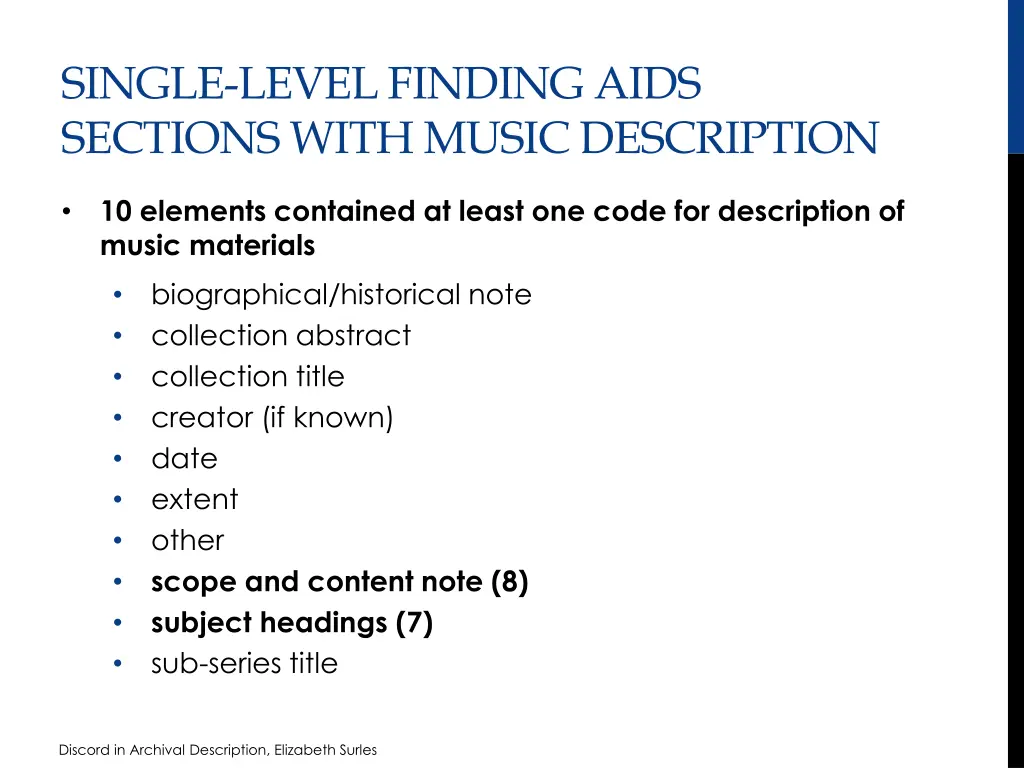 single level finding aids sections with music