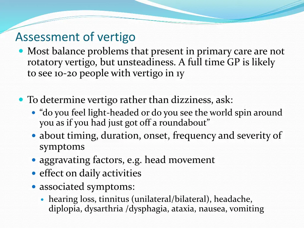 assessment of vertigo most balance problems that