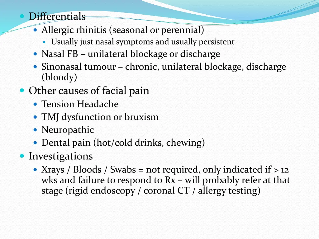 differentials allergic rhinitis seasonal