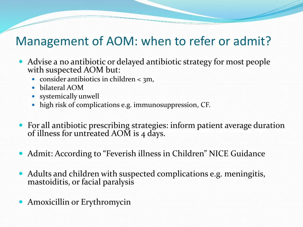 management of aom when to refer or admit