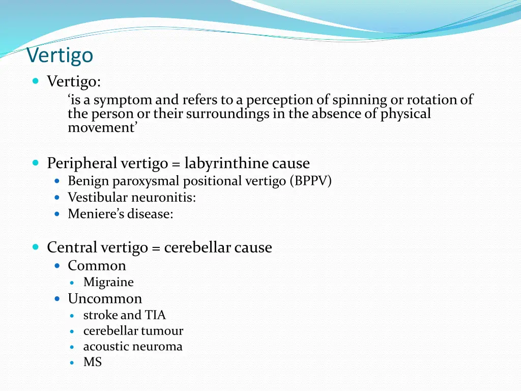 vertigo vertigo is a symptom and refers