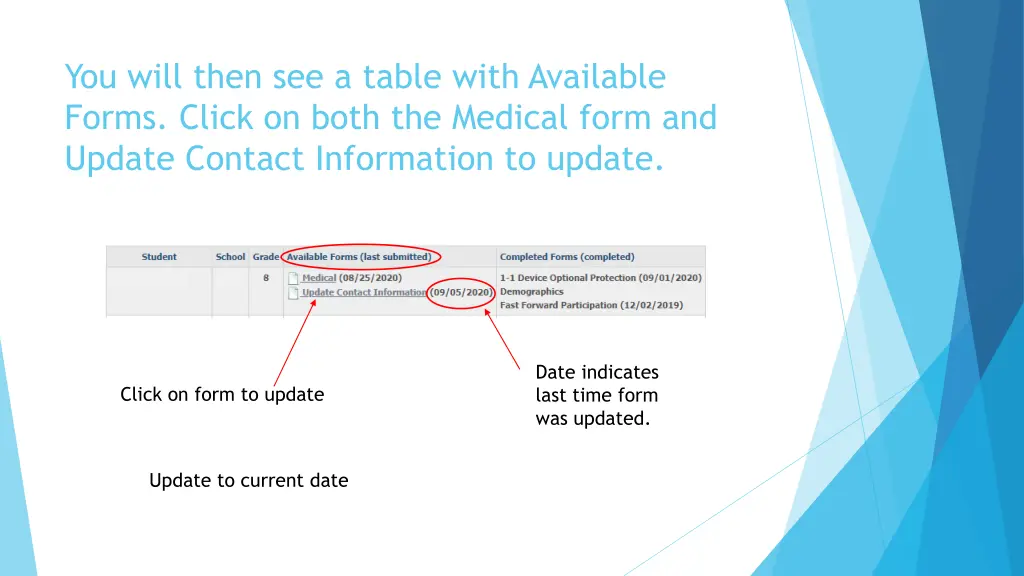 you will then see a table with available forms