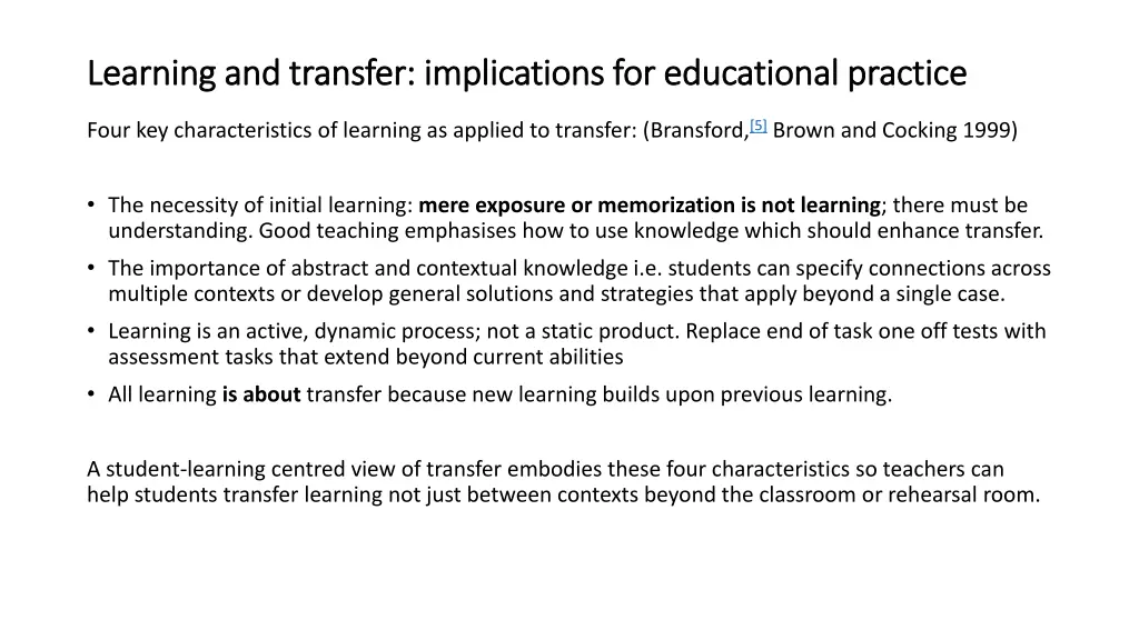 learning and transfer implications