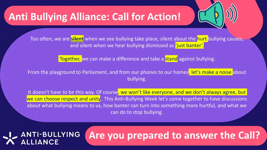 anti bullying alliance call for action