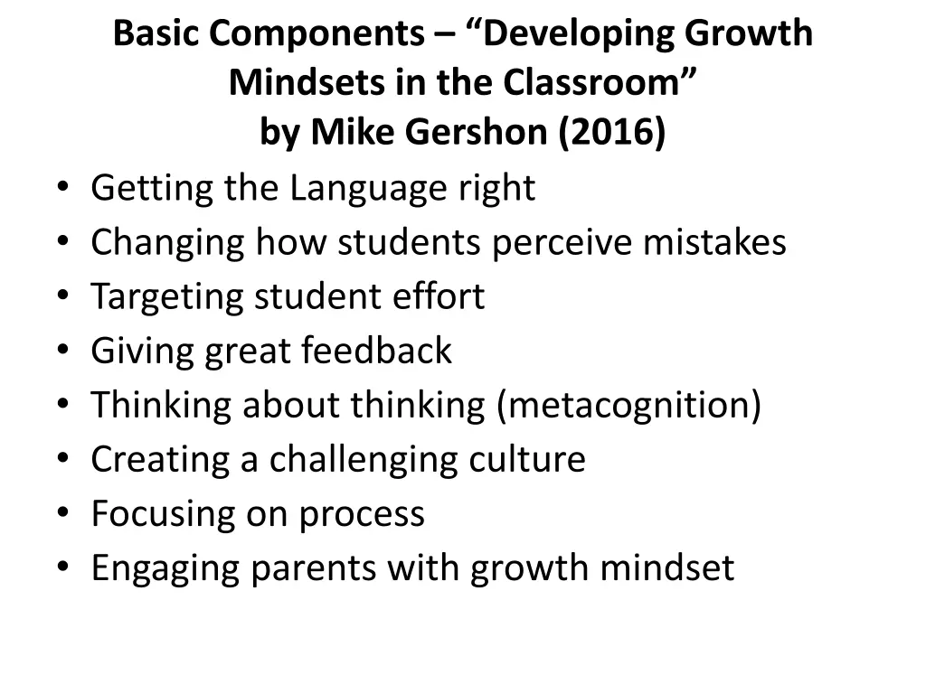 basic components developing growth mindsets