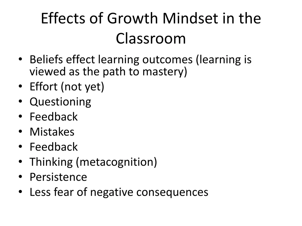 effects of growth mindset in the classroom