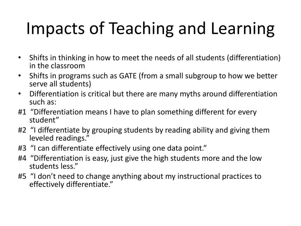 impacts of teaching and learning