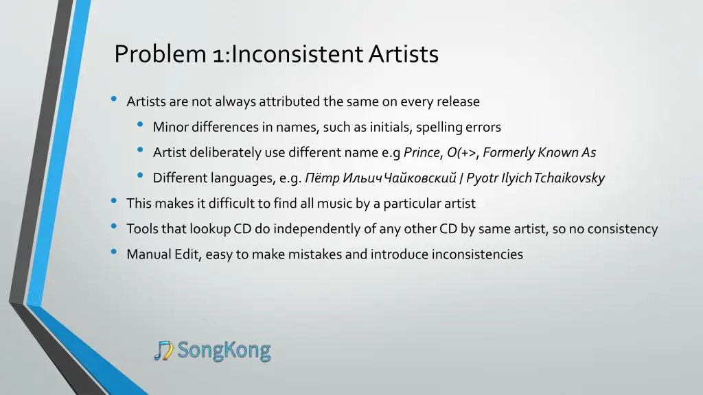 problem 1 inconsistent artists