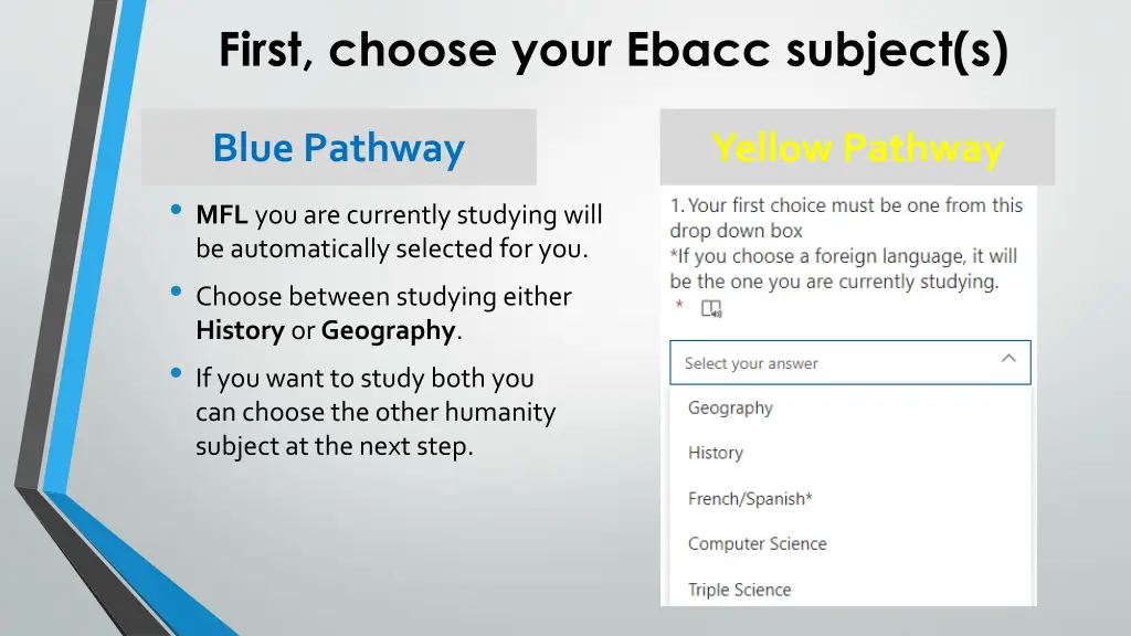 first choose your ebacc subject s