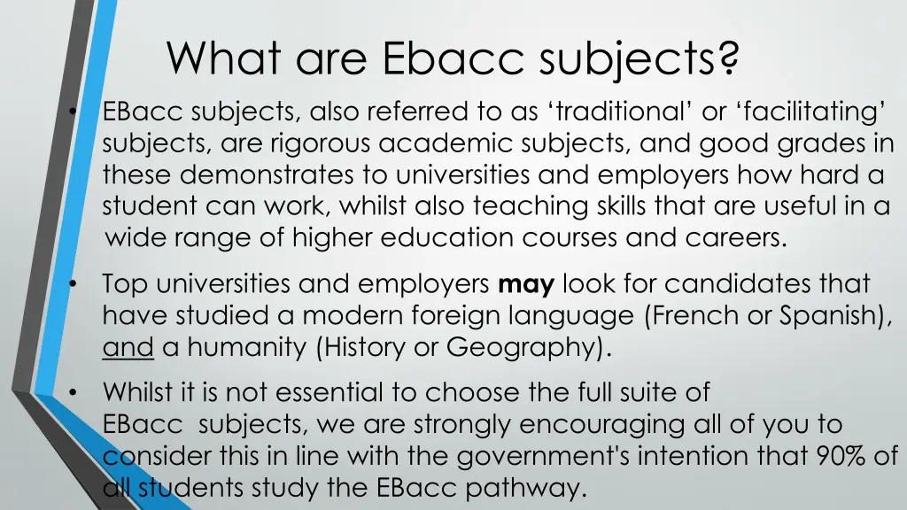 what are ebacc subjects ebacc subjects also