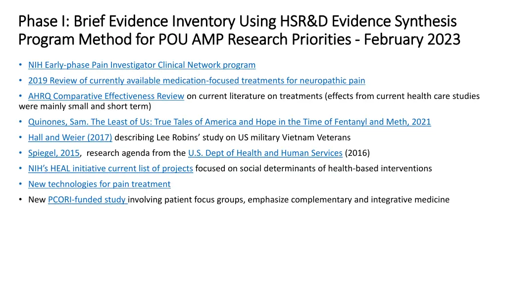 phase i brief evidence inventory using