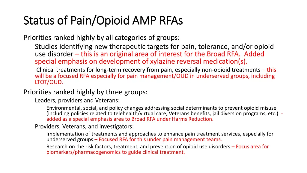 status of pain opioid amp rfas status of pain