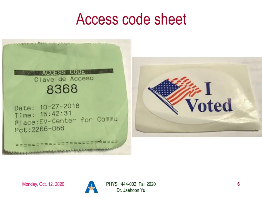 access code sheet