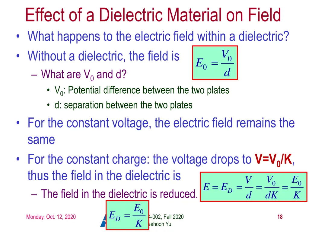 effect of a dielectric material on field