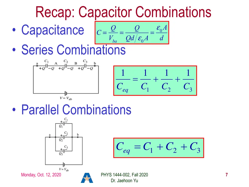 recap capacitor combinations capacitance series