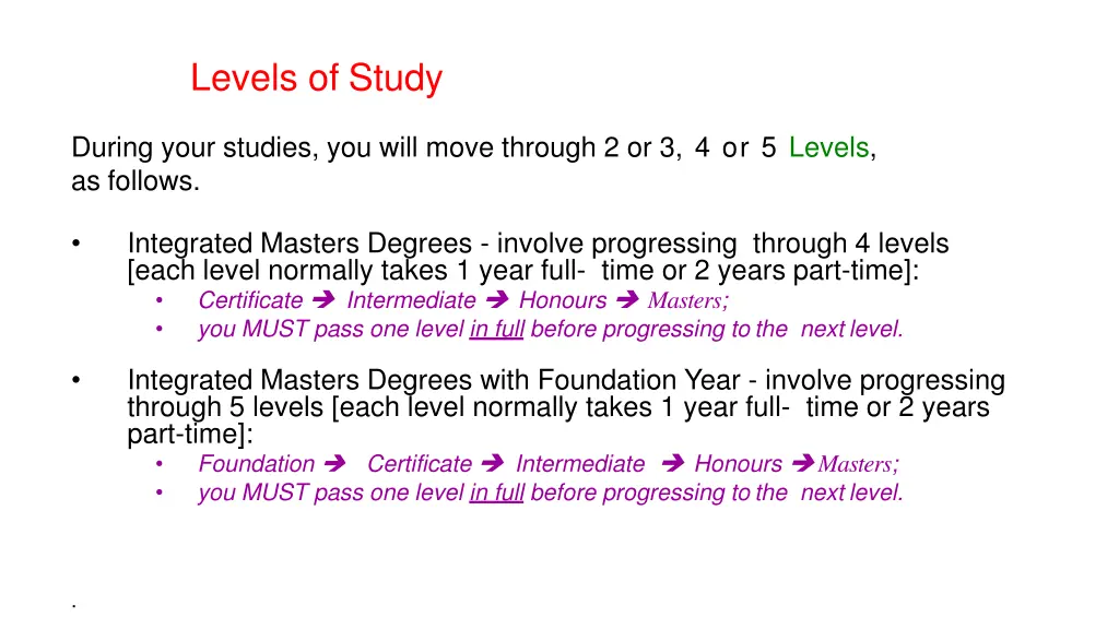 levels of study