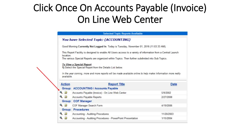 click once on accounts payable invoice click once