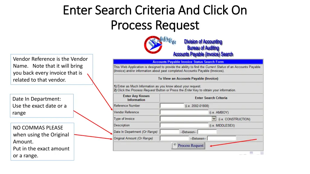 enter search criteria and click on enter search