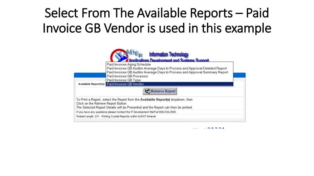 select from the available reports select from