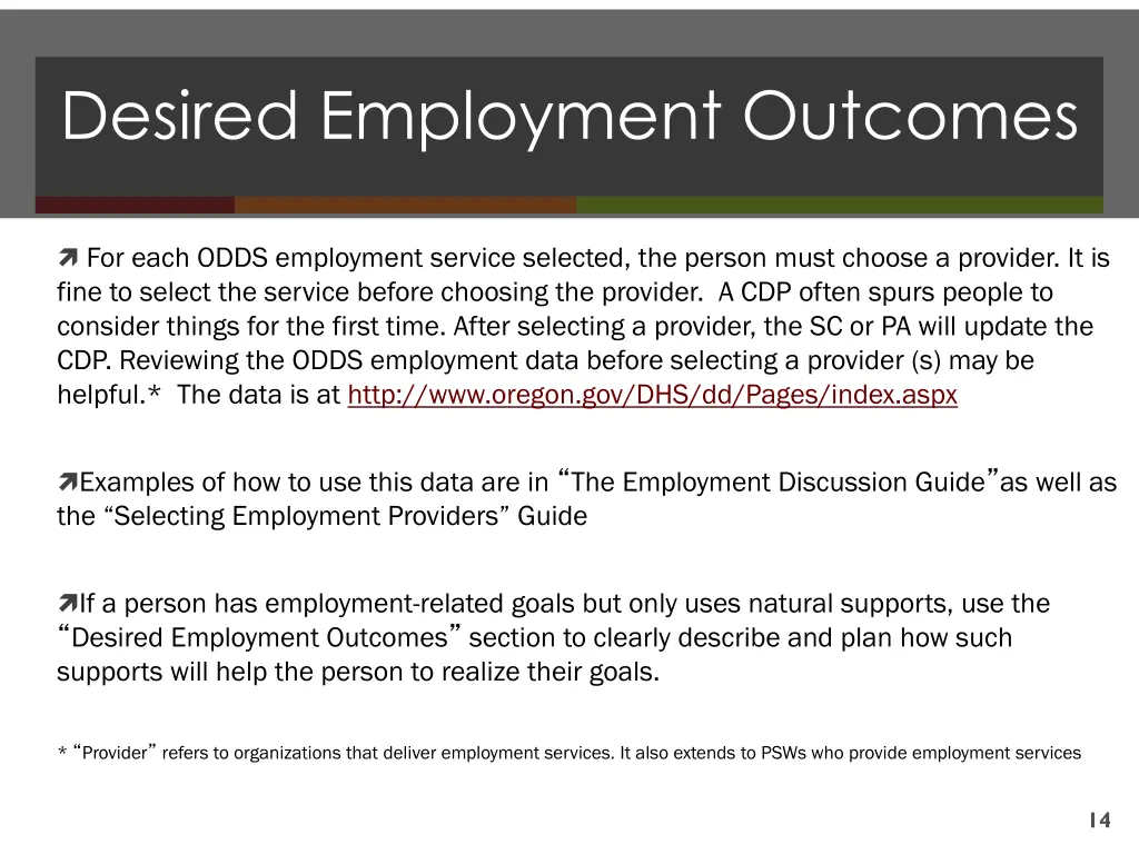 desired employment outcomes