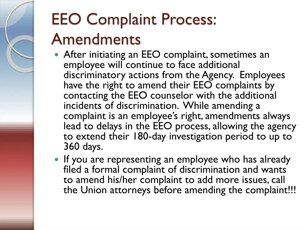 eeo complaint process amendments after initiating