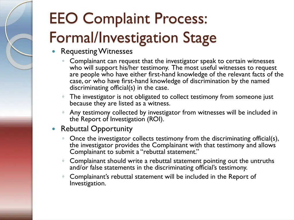 eeo complaint process formal investigation stage 1