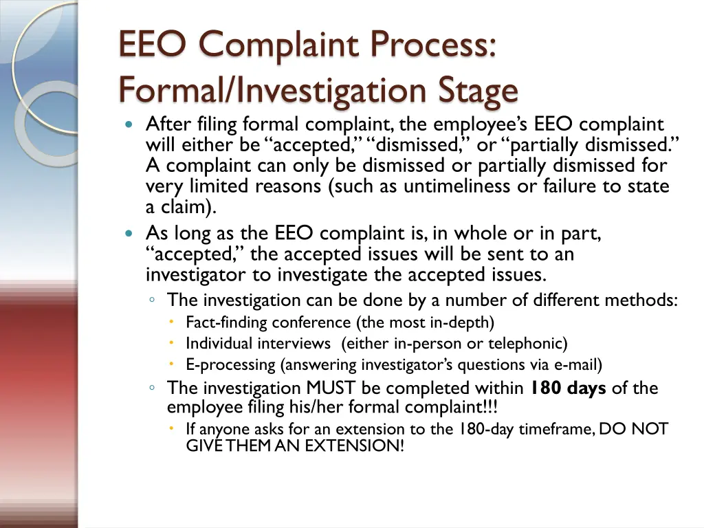 eeo complaint process formal investigation stage