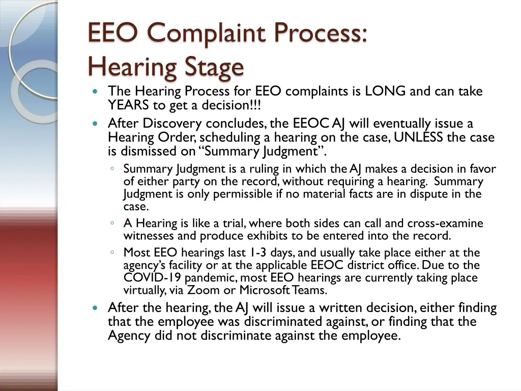 eeo complaint process hearing stage the hearing