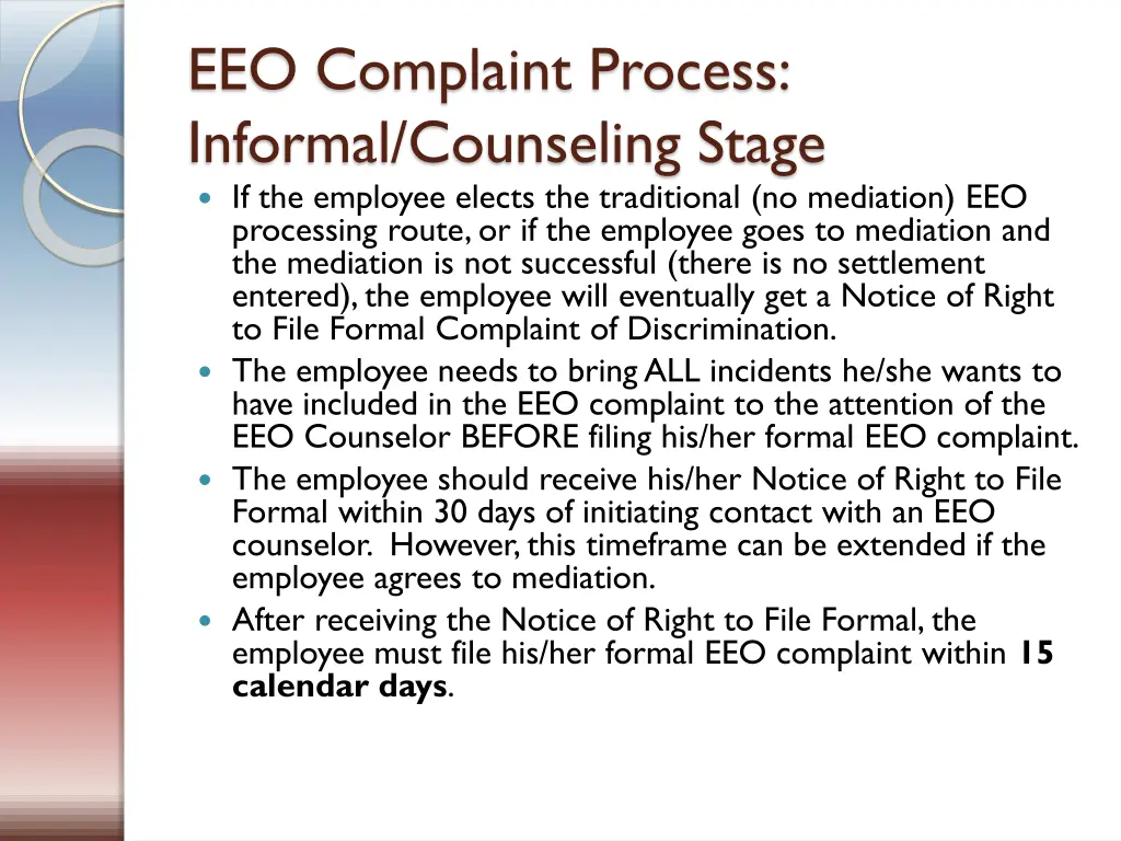 eeo complaint process informal counseling stage 1