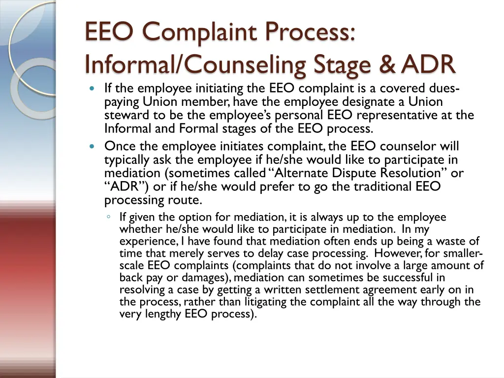 eeo complaint process informal counseling stage