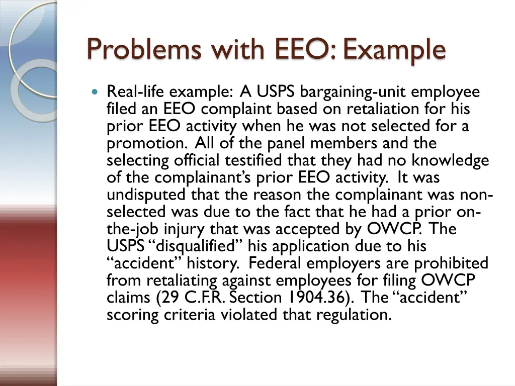 problems with eeo example