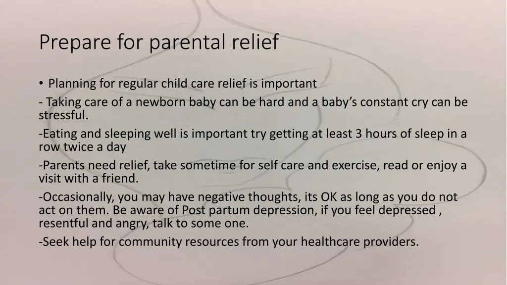 prepare for parental relief