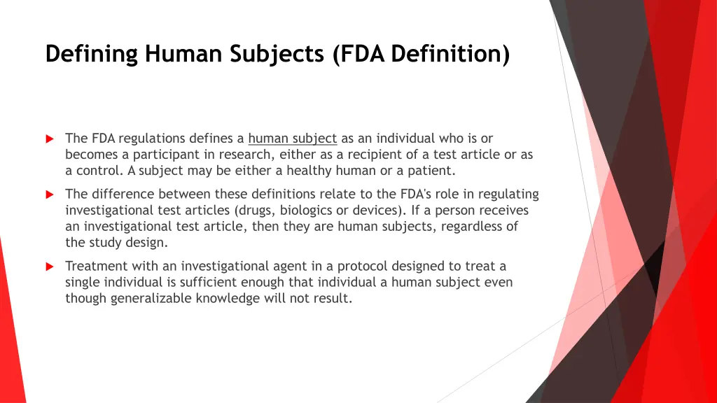 defining human subjects fda definition