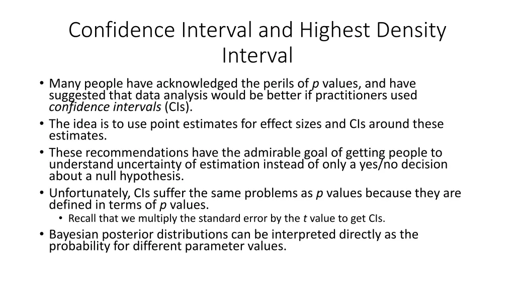 confidence interval and highest density interval