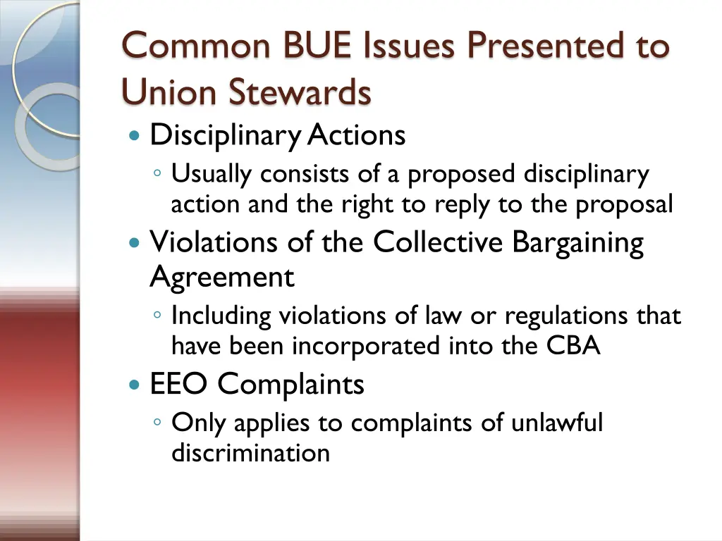 common bue issues presented to union stewards